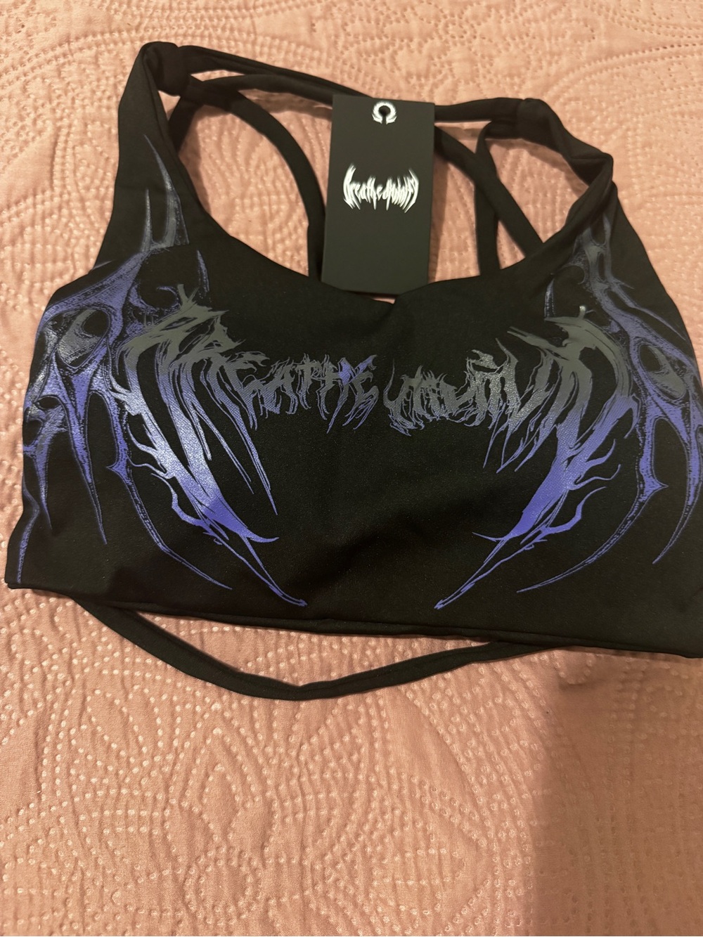 Breathedivinity Black & Purple Strappy Sports Bra Crop Top